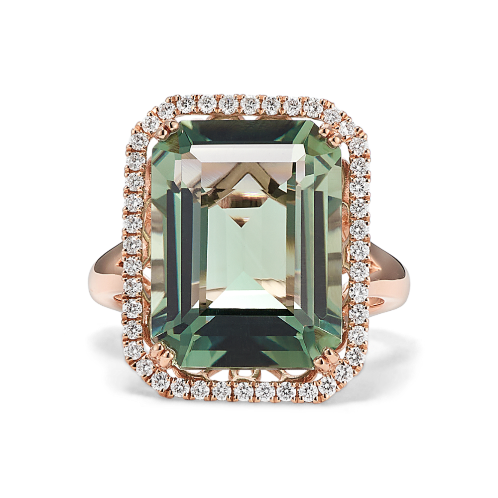 Sojourn Green Quartz & Diamond Halo Ring