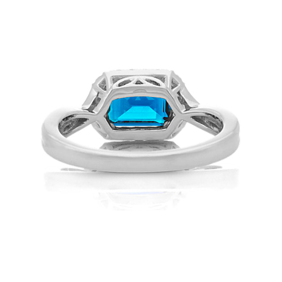 Emerald Cut London Blue Topaz and Diamond Ring in Sterling Silver ...