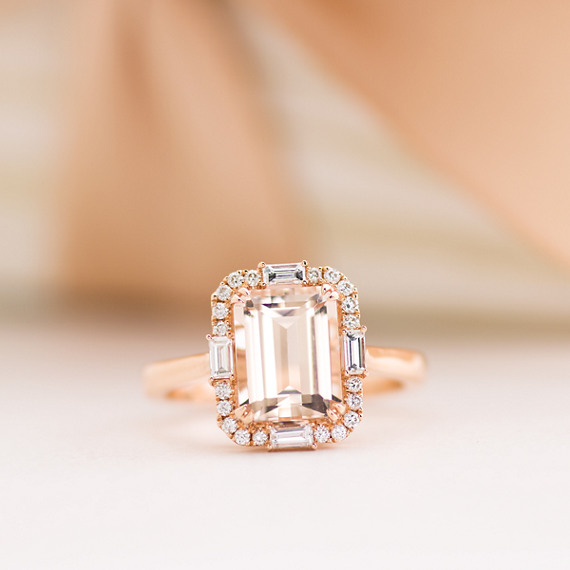 emerald cut morganite ring