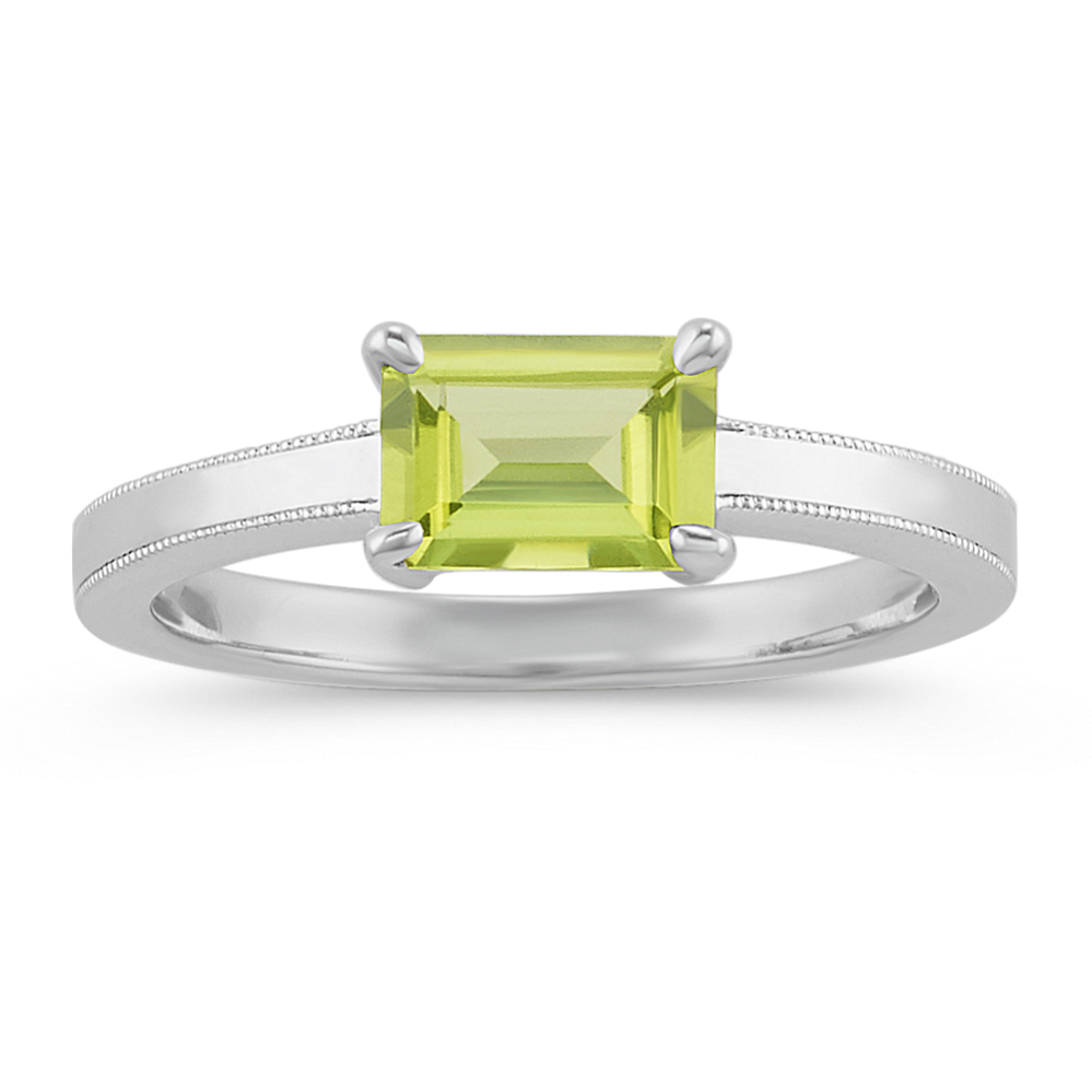 Emerald Cut Peridot Ring in Sterling Silver