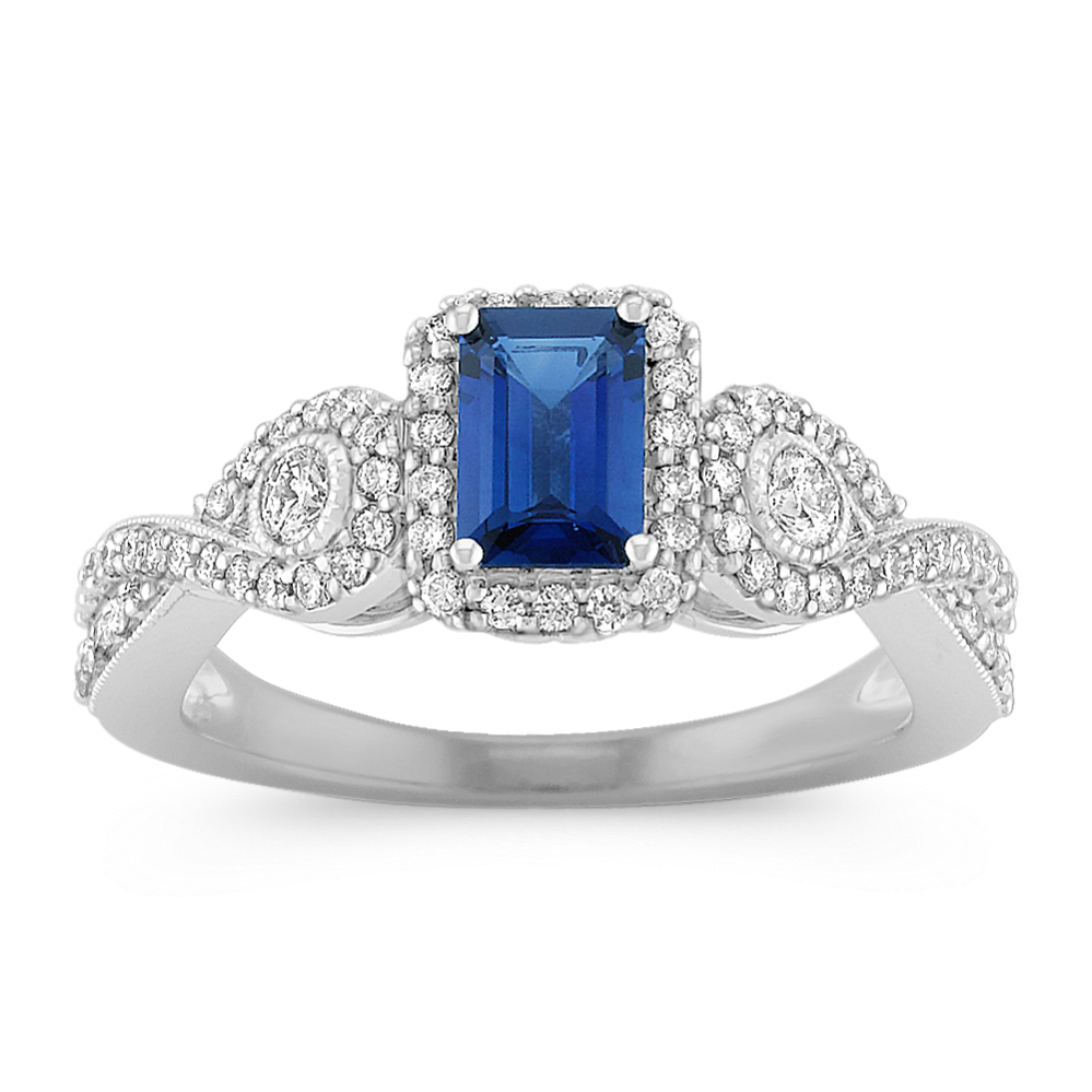 Emerald Cut Sapphire and Round Diamond Ring
