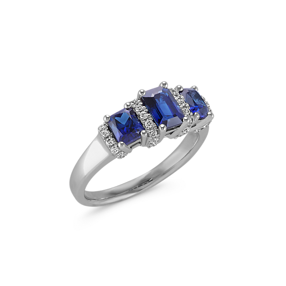 Maura Sapphire and Diamond Ring in 14K White Gold