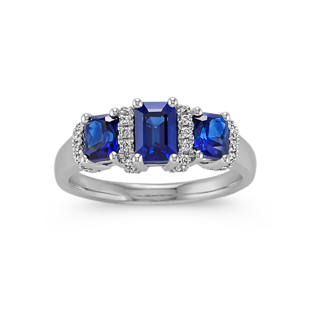 Maura Natural Sapphire and Natural Diamond Ring in 14K White Gold