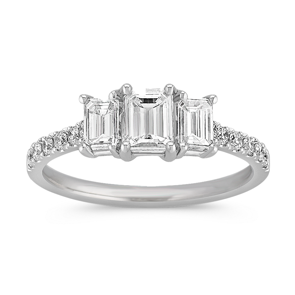 Emerald Cut and Round Diamond Three-Stone Ring