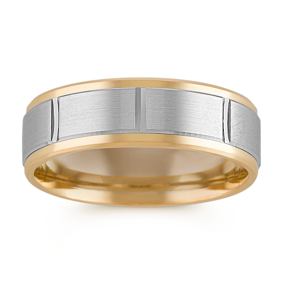 Engraved 14k White and Yellow Gold Comfort Fit Ring (7mm)
