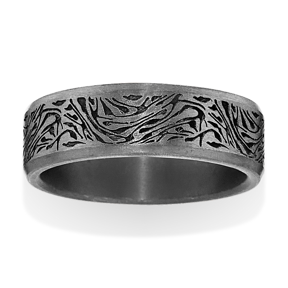 Engraved Grey Tantalum Mens Ring (7mm)