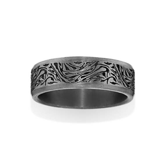 Engraved Grey Tantalum Mens Ring (7mm)