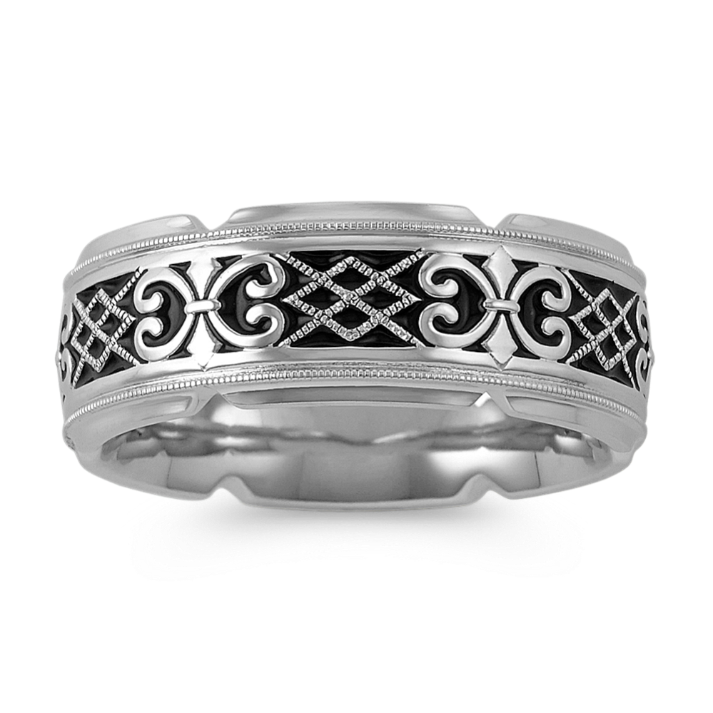 Engraved Celtic Comfort Fit Band with Milgrain and Black Enamel (8.5mm)