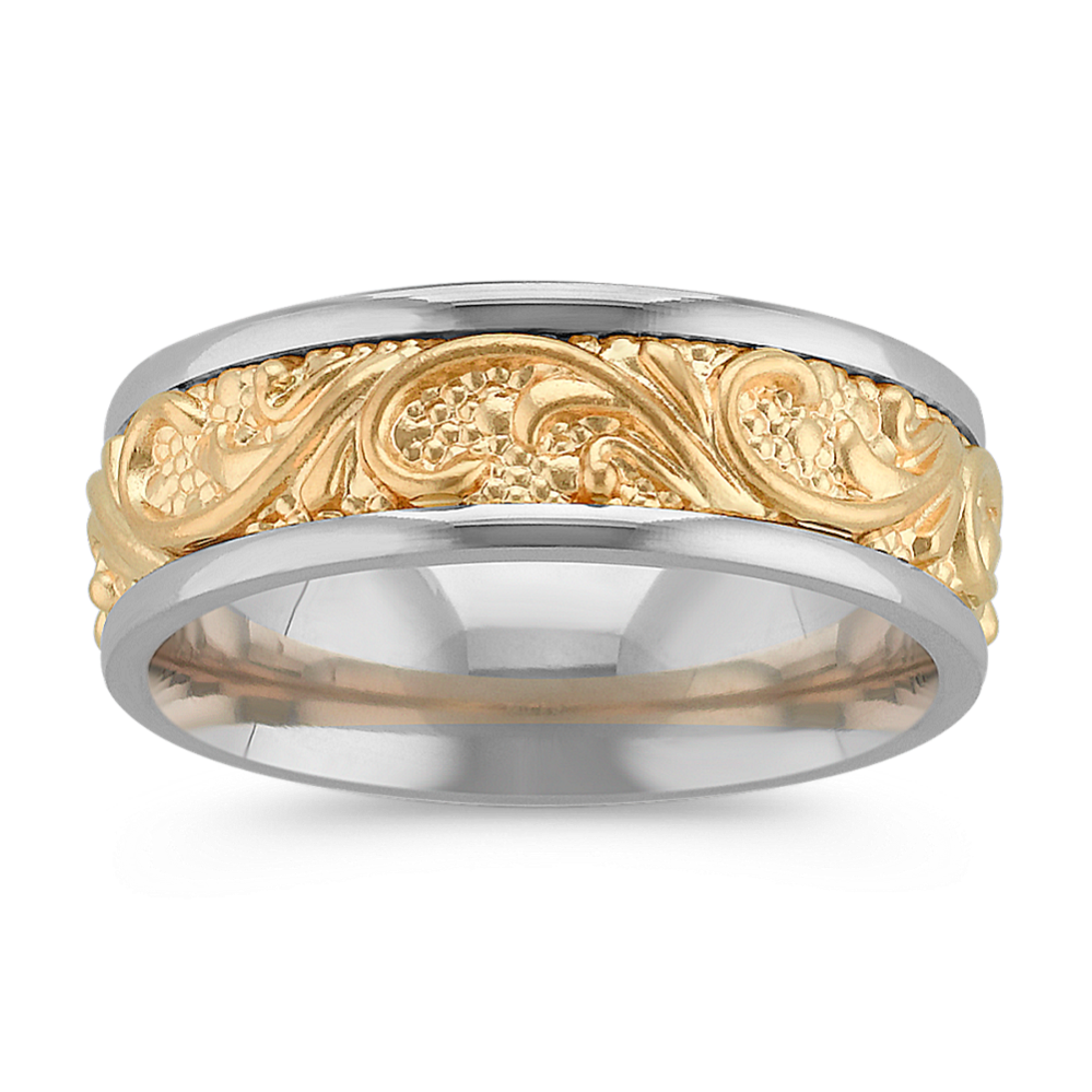 Engraved Comfort Fit Wedding Band in Two-Tone Gold (7mm)