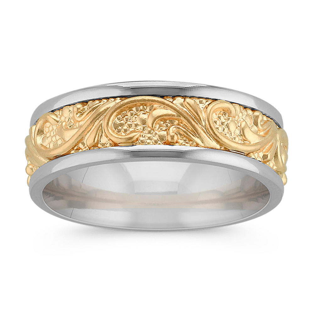 Engraved Comfort Fit Wedding Band in Two-Tone Gold (7mm)