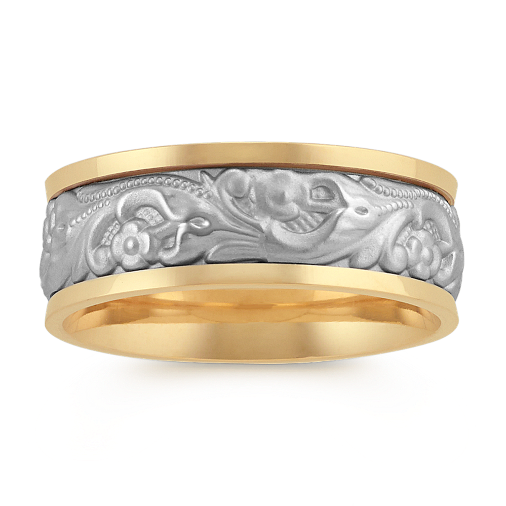 Engraved Contemporary Mens Ring in 14k Two-Tone Gold (8mm)