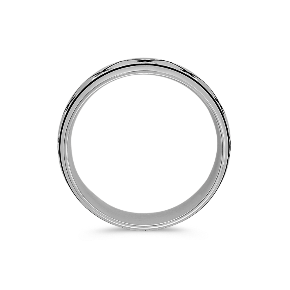 Engraved Crisscross Wedding Band with Black Rhodium Accent (8mm