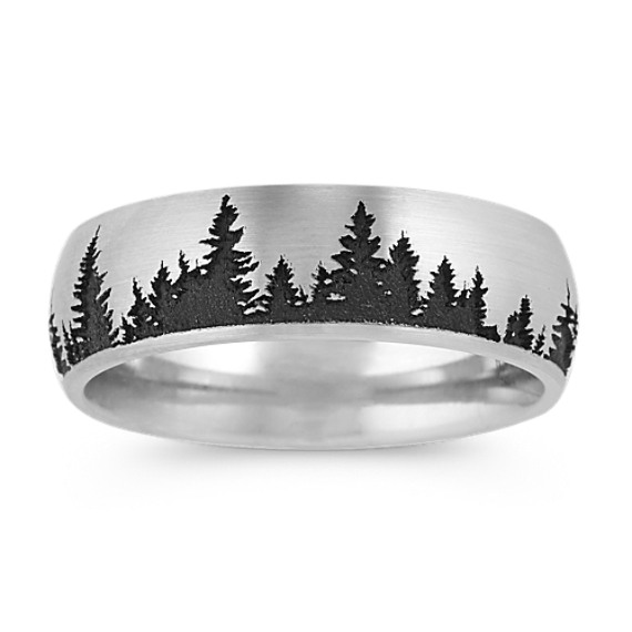 Stainless Steel Forest Camo Beveled Edge Mens Wedding Band 7MMFREE ENGRAVING 
