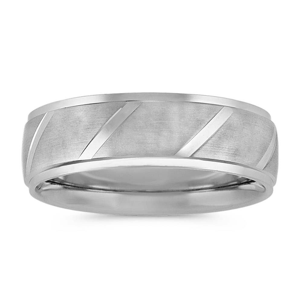 Engraved Mens Band in 14k White Gold with Satin Finish (7mm)