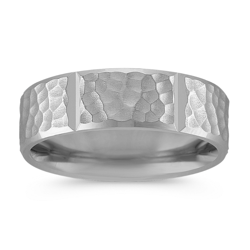 Engraved Ring in 14k White Gold with Hammered Finish (7MM)
