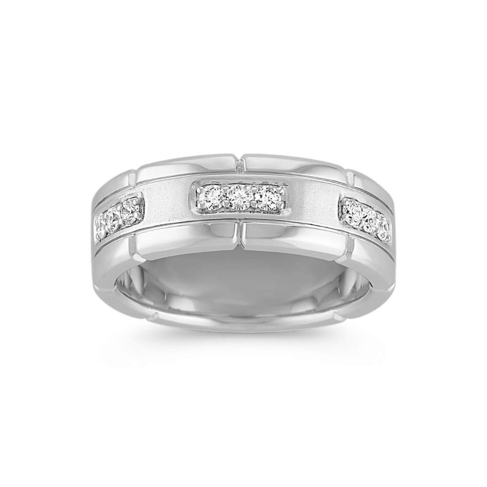 Engraved Round Natural Diamond Ring with Pave Setting (8mm)