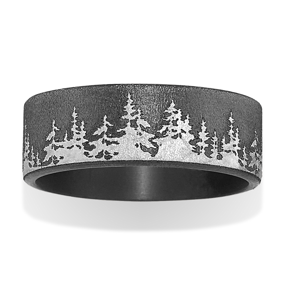Engraved Tree Line Mens Band (8mm)