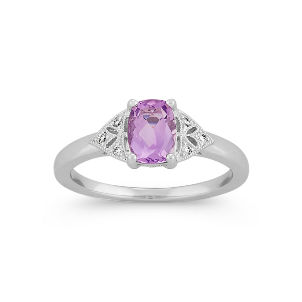 Filigree Amethyst and Diamond Ring in Sterling Silver