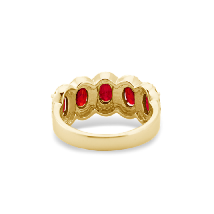 Overture Five-Stone Oval Ruby and Diamond Ring in 14K Yellow Gold
