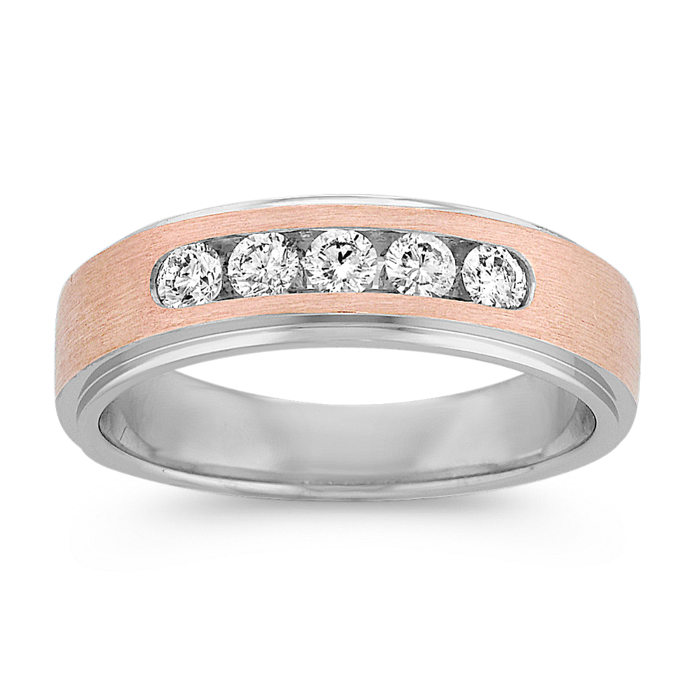 Five-Stone Round Diamond Mens Ring in 14k Two-Tone Gold (6mm)