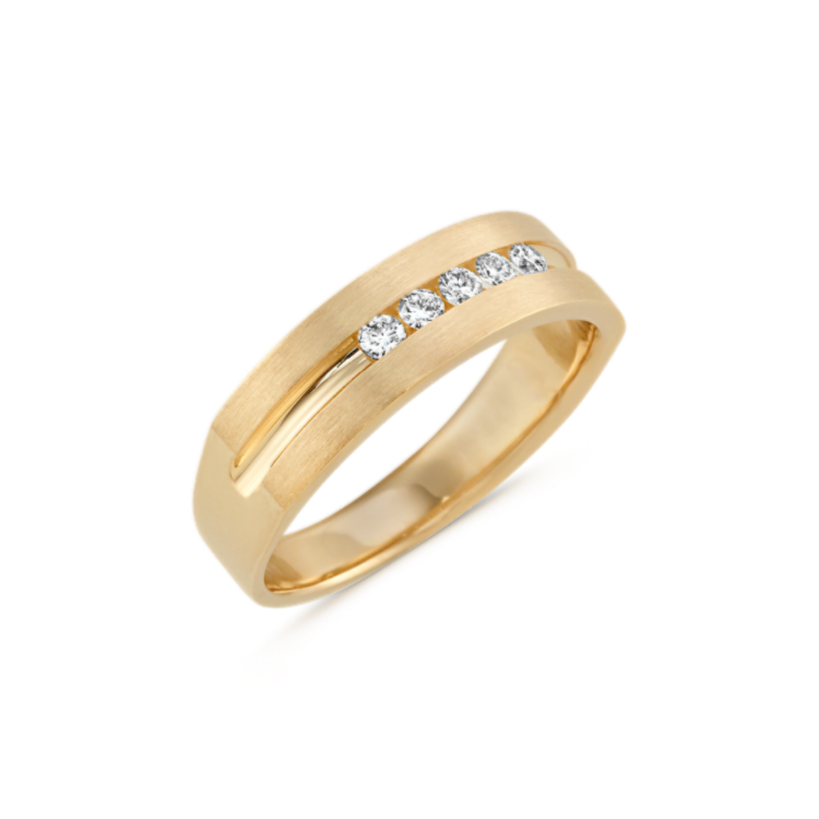 Five-Stone Round Natural Diamond Mens Ring in 14k Yellow Gold (6.5mm)