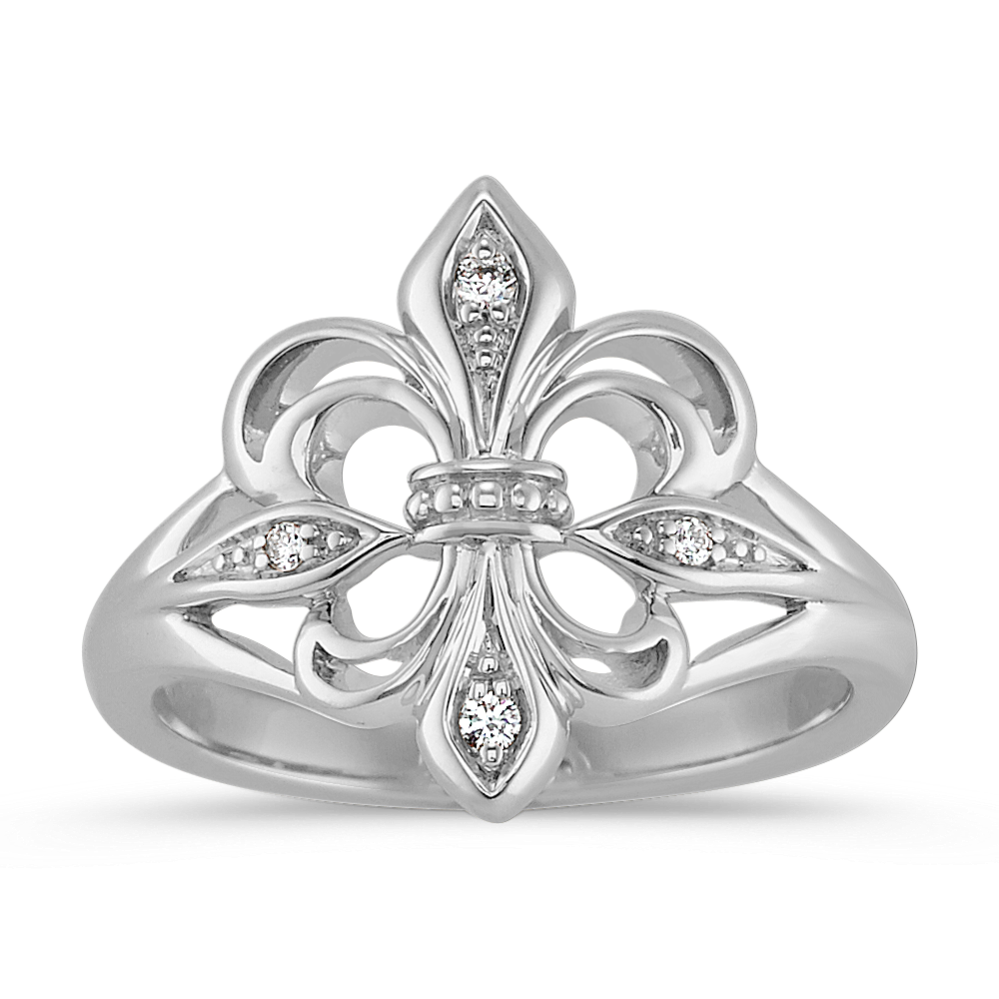 Fleur De Lis Ring with Round Diamond Accent