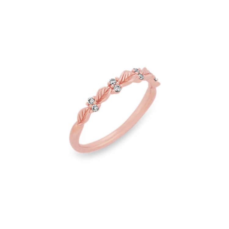 Floral Natural Diamond Wedding Band in 14k Rose Gold