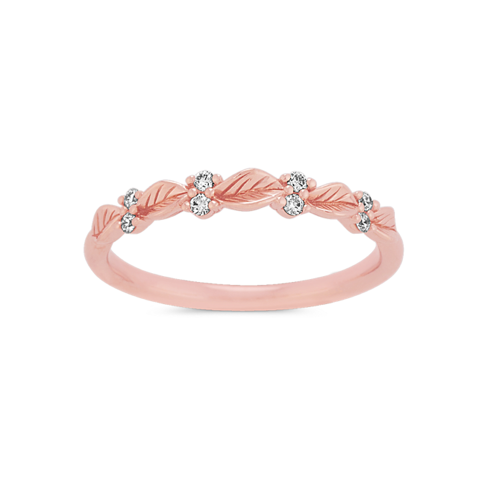 Floral Natural Diamond Wedding Band in 14k Rose Gold