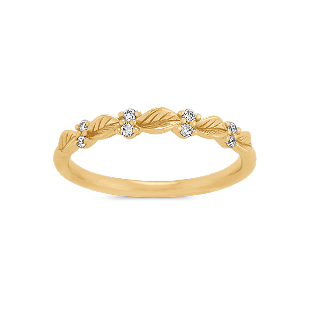 Floral Natural Diamond Wedding Band in 14k Yellow Gold