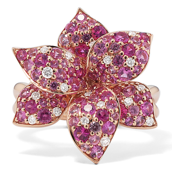 Flower Pink Sapphire and Diamond Ring