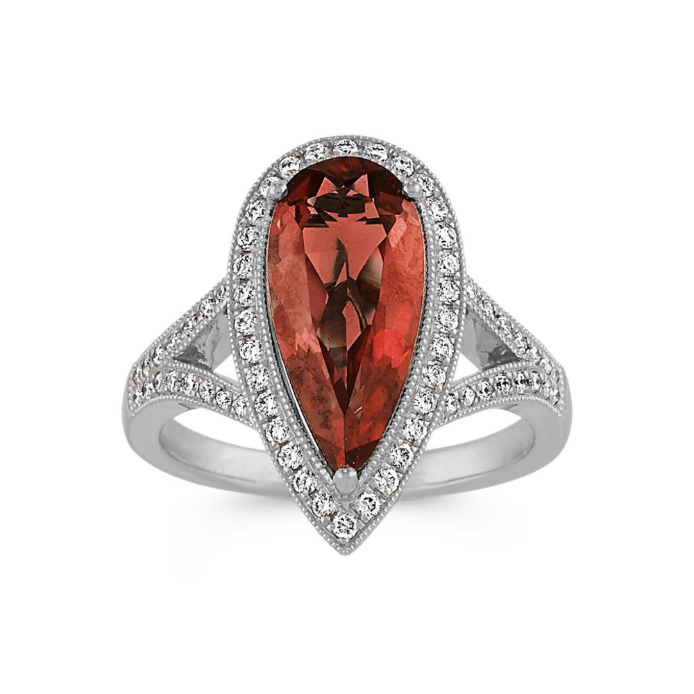 Violetta Natural Garnet and Natural Diamond Cocktail Ring in 14K White Gold