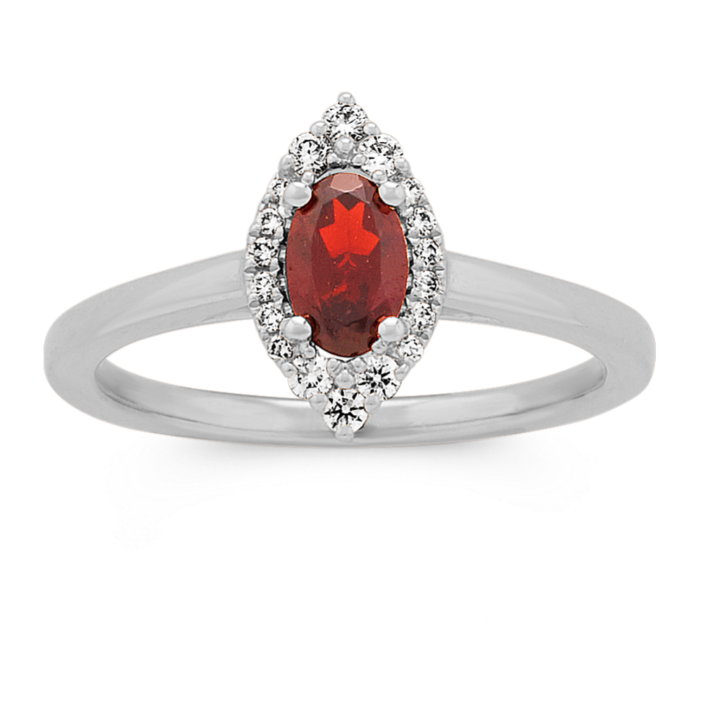 Garnet and Diamond Ring in 14k White Gold