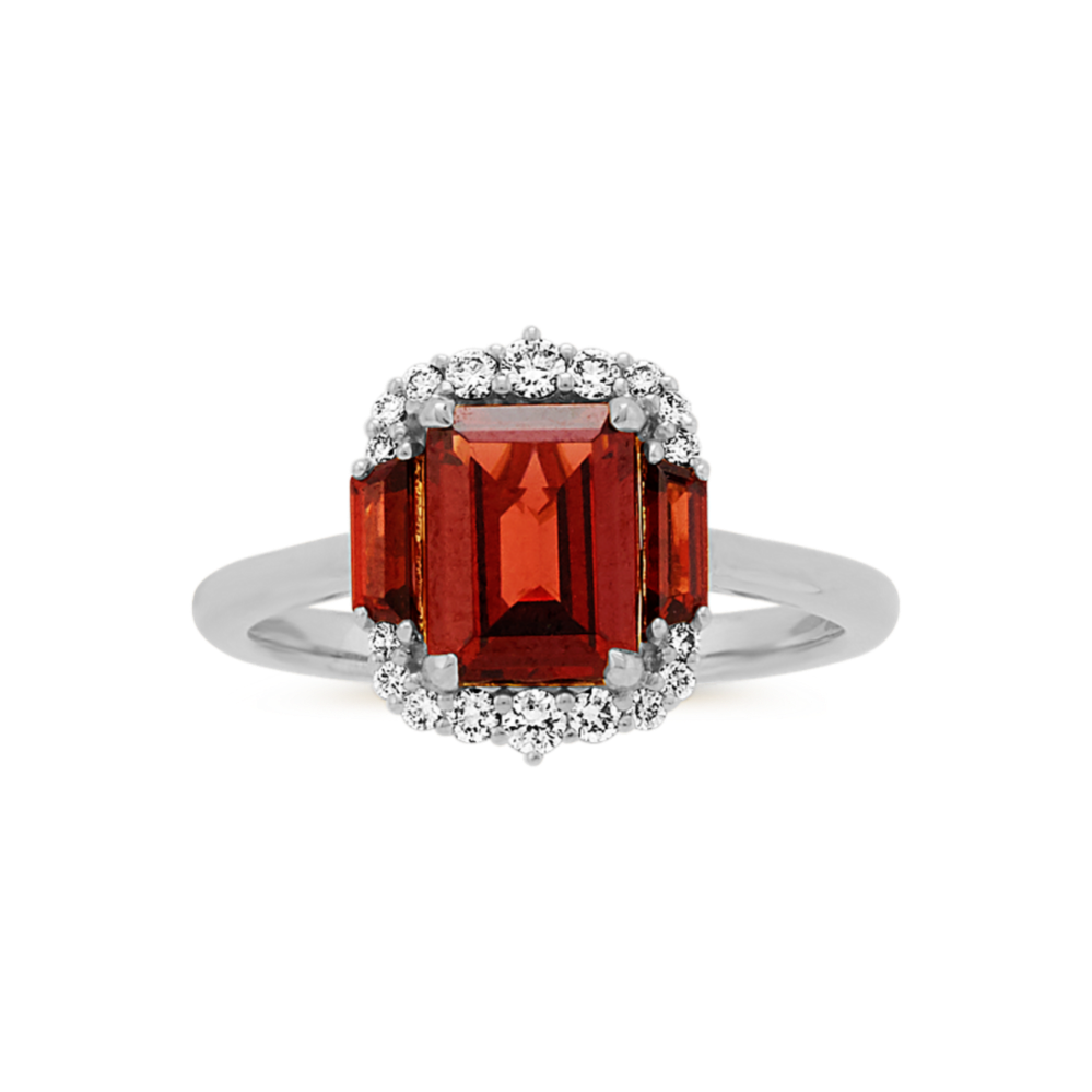 Monaco Garnet and Diamond Ring in 14K White Gold