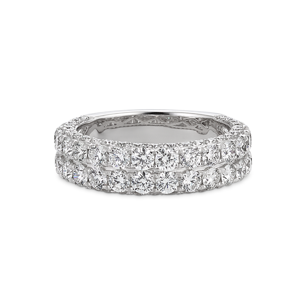 Gloria Round Natural Diamond Wedding Band in 14k White Gold with Pave Setting