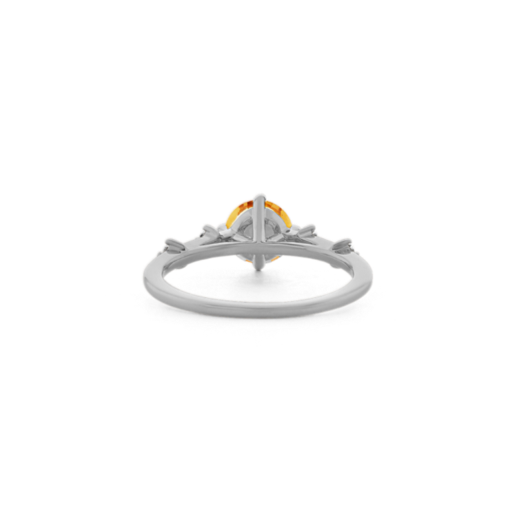 Golden Natural Citrine and Natural Diamond Ring in 14k White Gold
