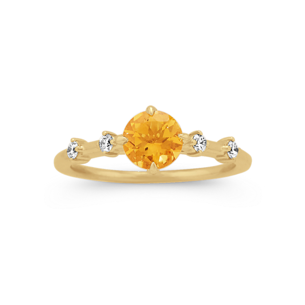 Golden Citrine and Diamond Ring in 14k Yellow Gold