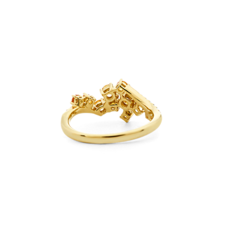 Golden Natural Citrine and Natural Diamonds Cluster Ring in 14k Yellow Gold