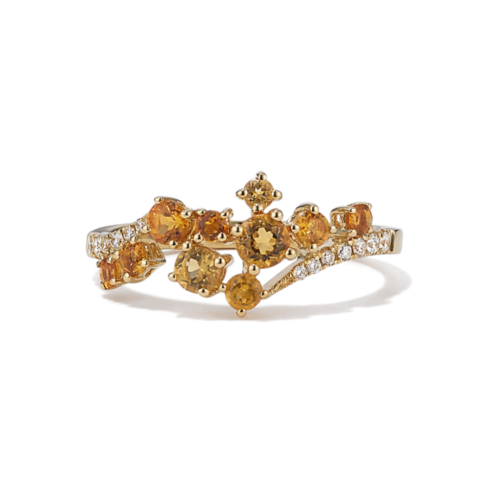 Golden Citrine & Diamond Ring