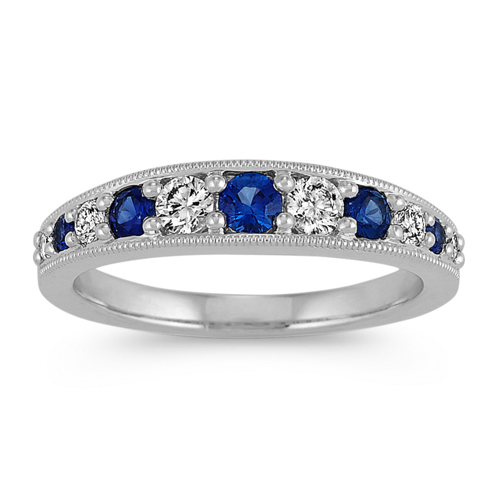 Graduated Traditional Blue Sapphires and Diamond Ring