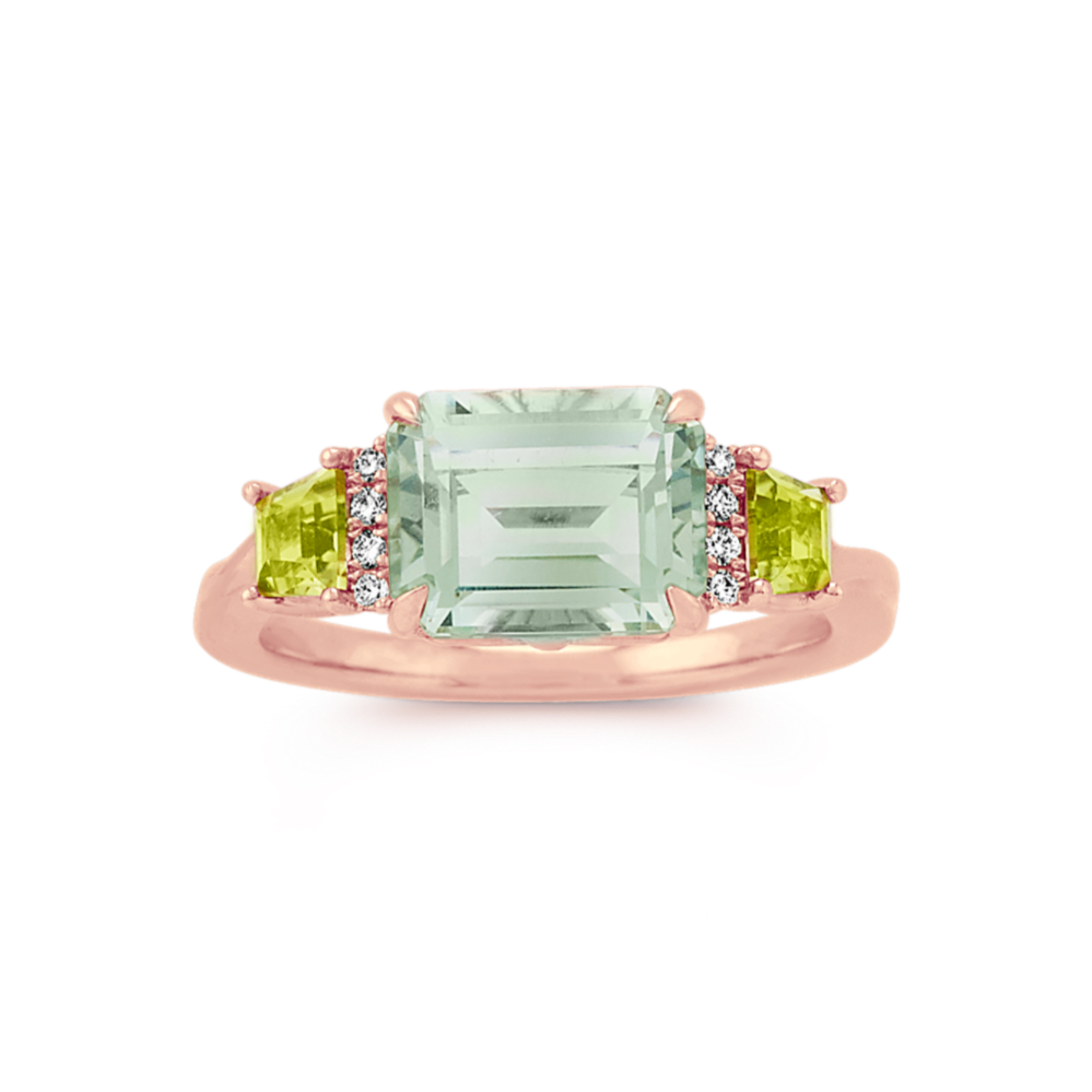 Green Quartz, Peridot and Diamond Ring