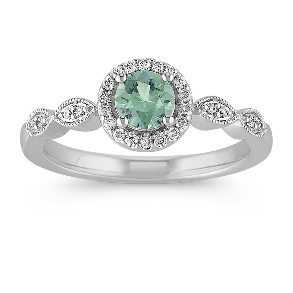 Green Sapphire Halo Diamond Fashion Ring