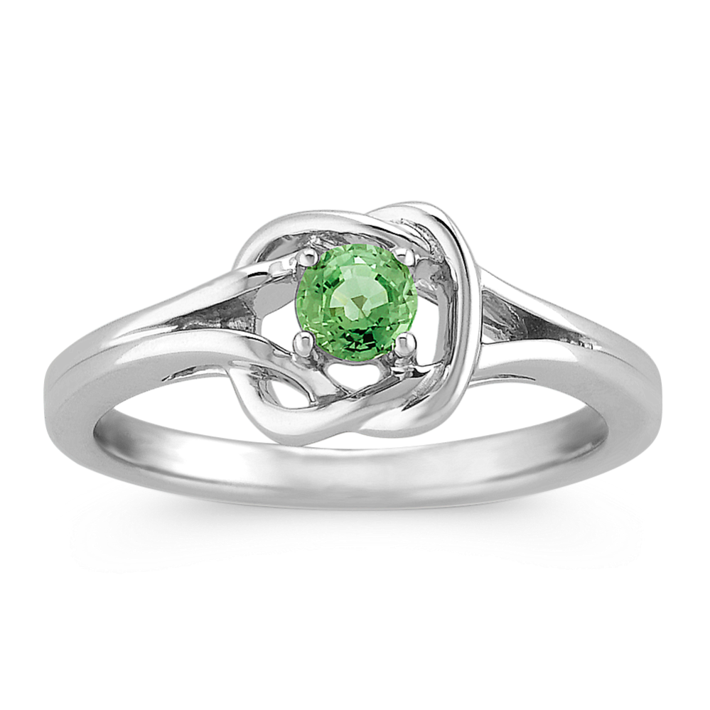 Green Sapphire Knot Ring in Sterling Silver