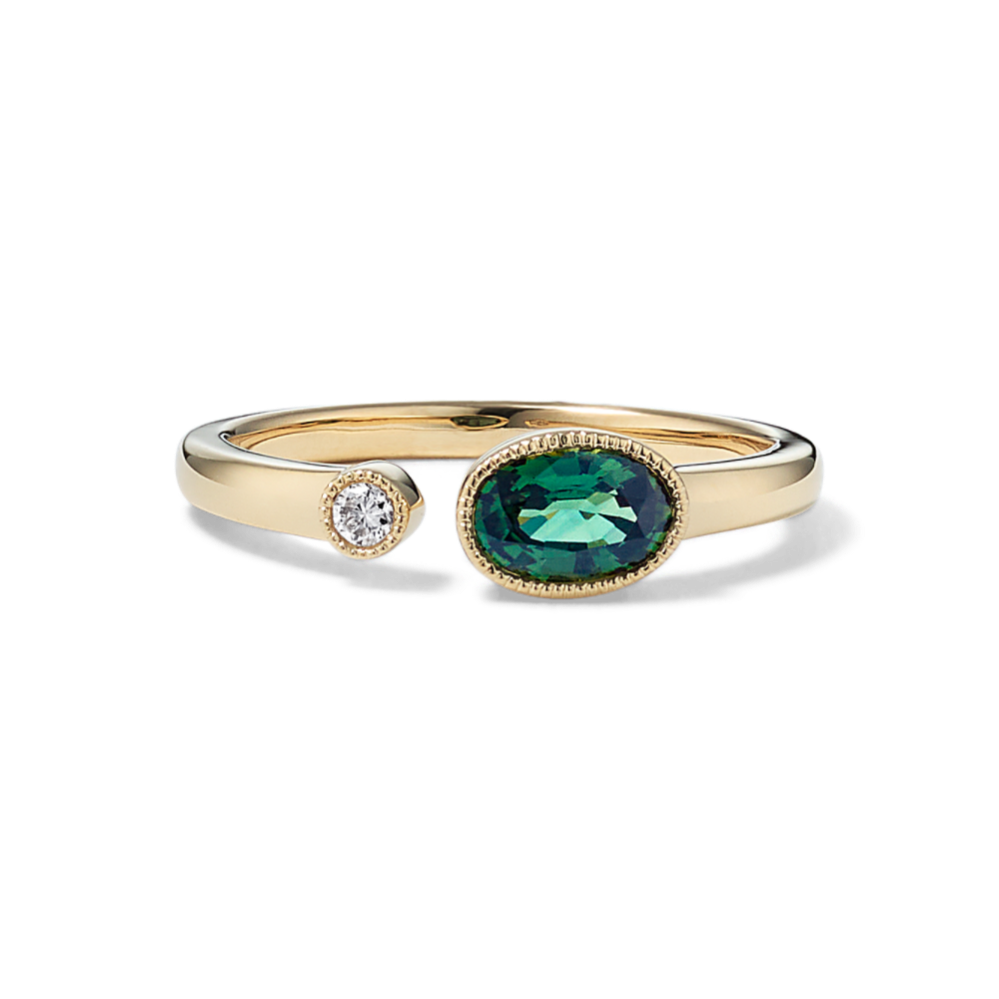 Rhodes Green Sapphire & Diamond Open Ring