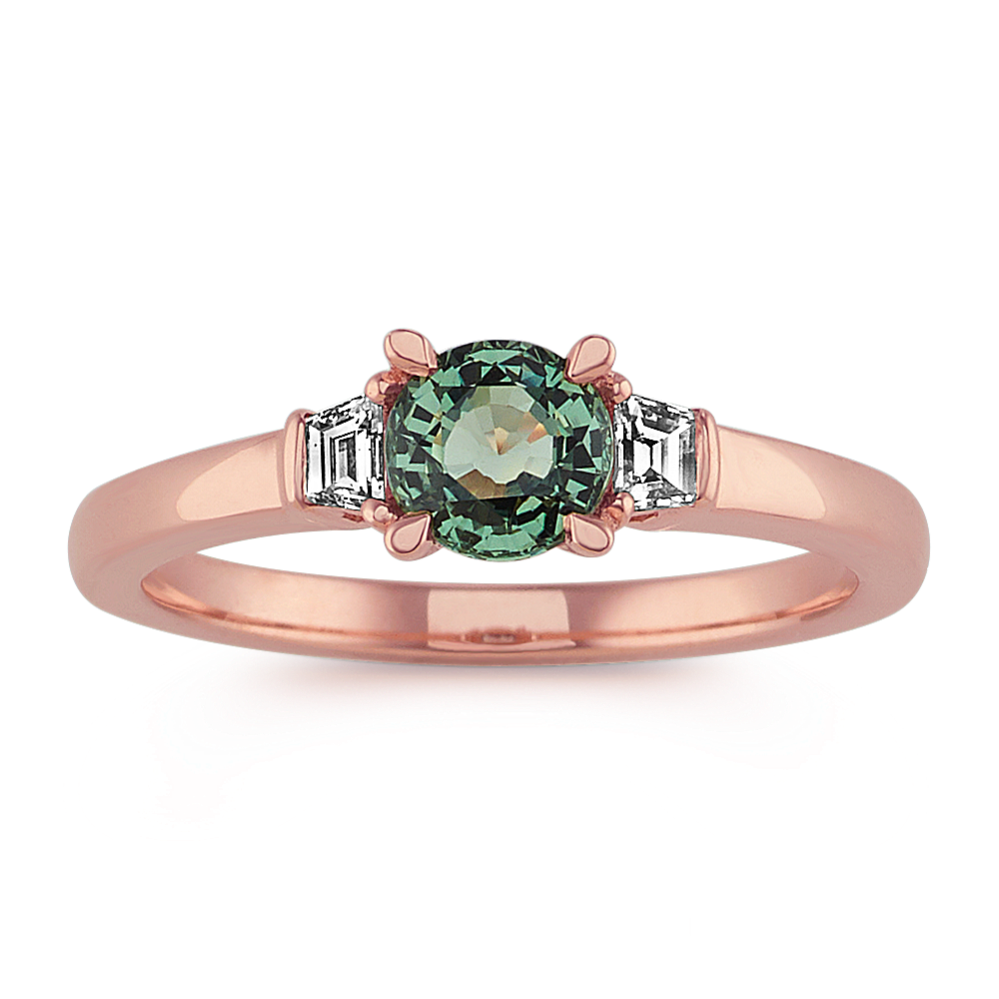 Green Sapphire and Diamond Ring in 14k Rose Gold