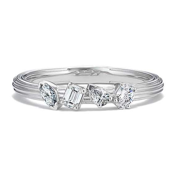 Shane Co. Groove Four-Stone Lab-Grown Diamond Ring, White, Sterling Silver, 3 mm
