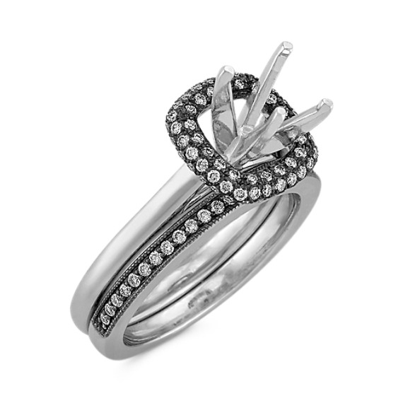 Halo Diamond Wedding Set With Black Rhodium And Pavé Setting Shane Co Tap To Zoom Thumbnail