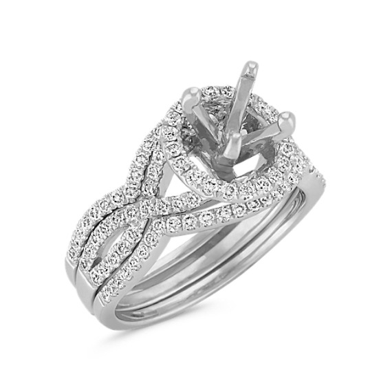 Halo Infinity Diamond Triple Band Wedding Set With Pave Setting Tap To Zoom Thumbnail
