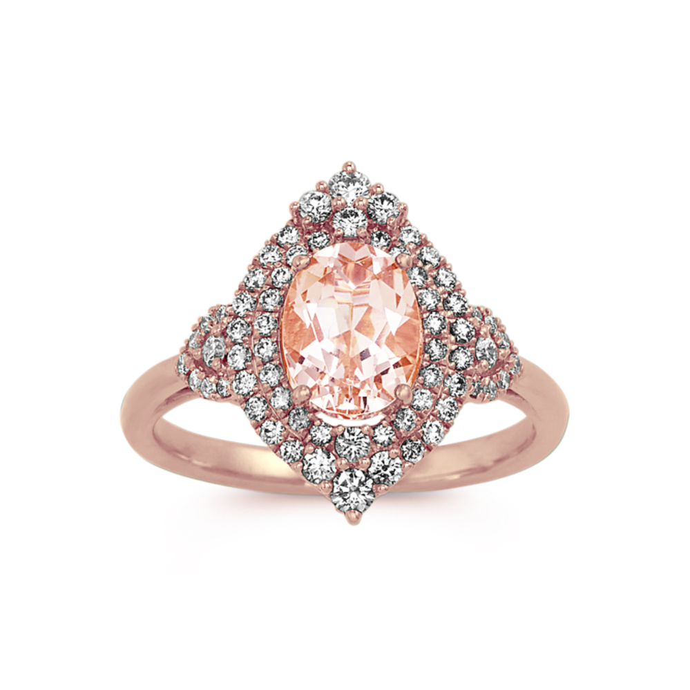 Halo Morganite and Diamond Ring