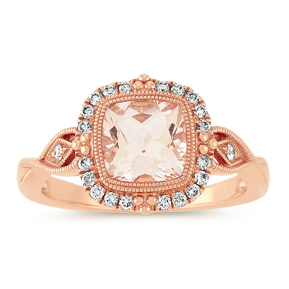 Halo Morganite and Diamond Ring in Rose Gold