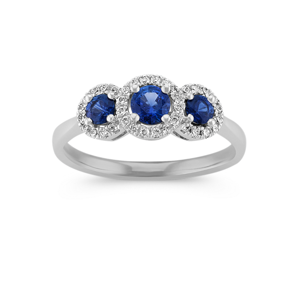 Halo Sapphire Three Stone Ring